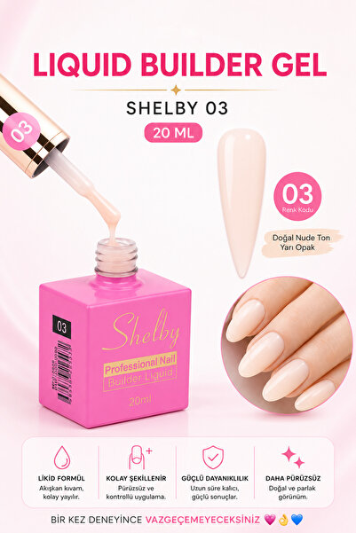 SHELBY Şeftali Liquid Builder Gel 20 ml TPO Free UV/LED Profesyonel Sıvı Buil...