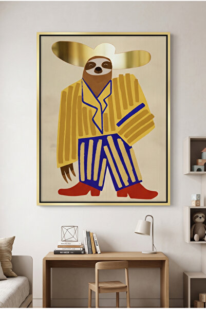 Jasmine Art Cowboy Hat Sloth Kids Wall Art | Portrait Framed Canvas Print wit...