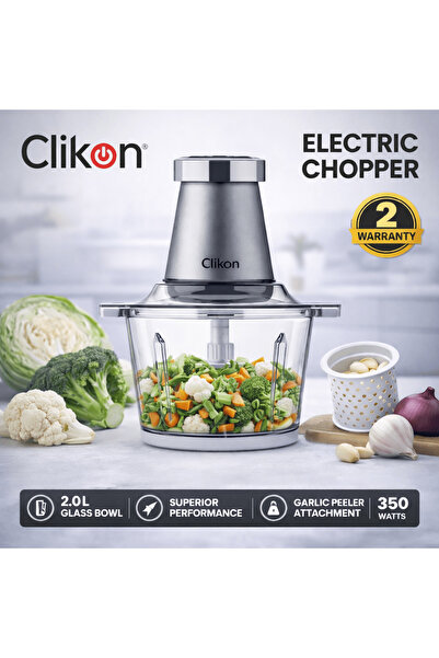 CLIKON Electric Chopperñ 350W 2L Glass Bowl with Garlic Peeler