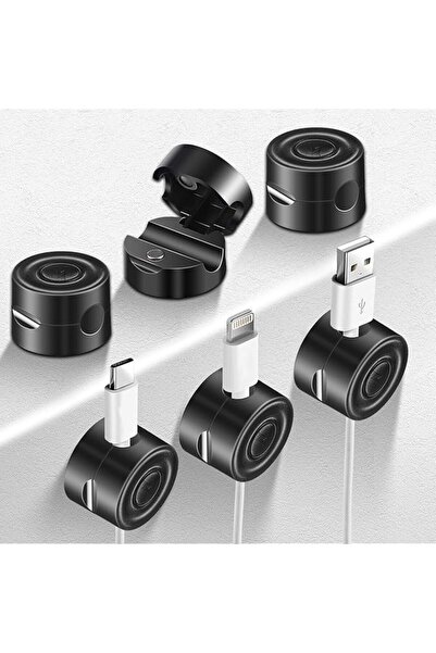 Arabest 6 Pcs Circular Magnetic Cable Clips, Adhesive Cord Clip Storage Box,U...