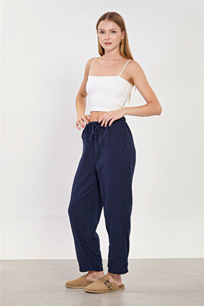 BARRELS AND OIL Women's Tie-Waist Carrot Pants - Navy Blue