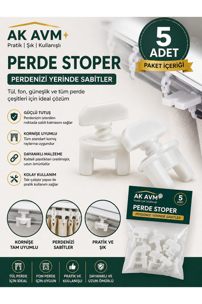 Ak Avm Perde Stoper Korniş Kilidi Korniş Rayı Sabitleyici Perde Durdurucu Pla...