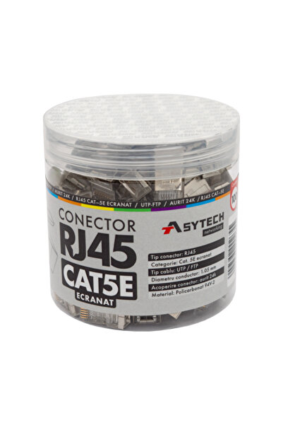 ASYTECH Networking Conector RJ-45 FTP Cat.5e, ecranat (100 buc.) RJ45M-CAT5E-JAR