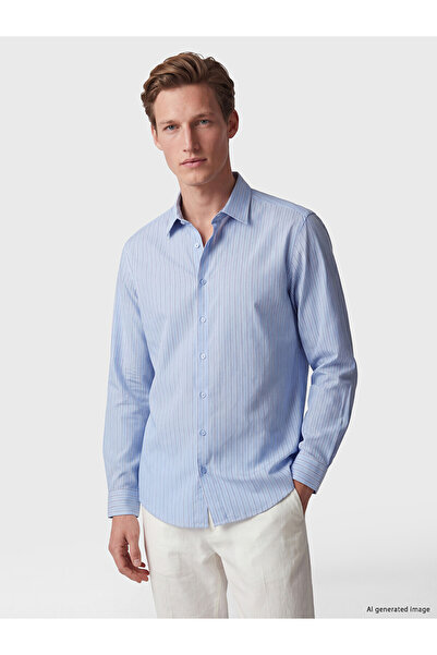 LC Waikiki Nevavm Regular Fit Striped Gabardine Men's Shirt with Difference