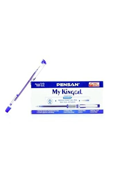 Pensan My King Jel Kalem, 0,5 mm, Mavi, Metal Klips, 12 Adet