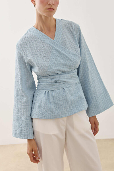 Fahhar Double-Breasted Plaid Cotton Dress Blue