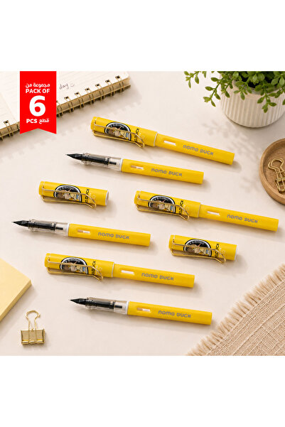 Midi Set of 6 Yellow Nomo Duck Ballpoint Pens with Cartoon Design