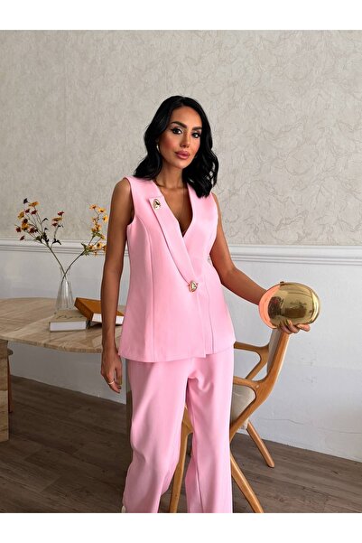 Ekim Store Set de blazer cu închidere dublă și accesorii din piatră