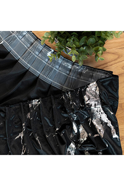 MARMA Draperie gata confecționată pe bandă - 140x250cm - neagră cu imprimeu a...