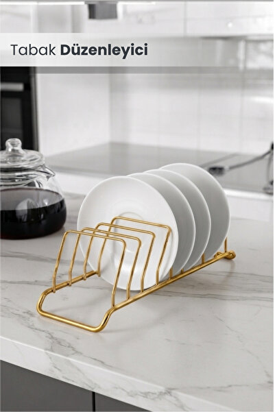 Orvila 9-Compartment Gold Plate Holder and Plate Organizer Mini Dish Rack - G...