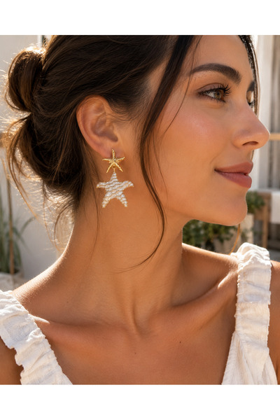 POYASE Sea Star Figured Dangle Earrings with White Enamel Summer Concept Styl...