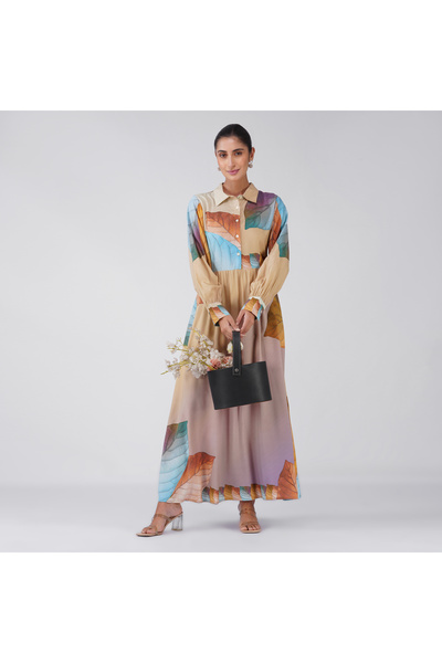 LINELLE Slate Grey Patchwork Ombre Maxi Dress
