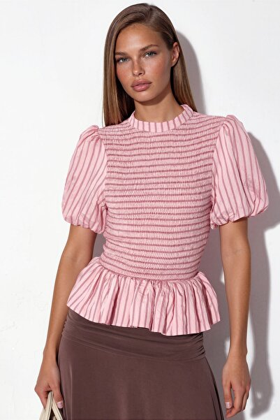 Hiccup Busem Striped Textured Ruffle Blouse