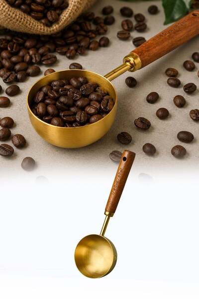 omilife 60ml Wooden Handle Gold Coffee Measuring Spoon Stainless Steel Coffee...