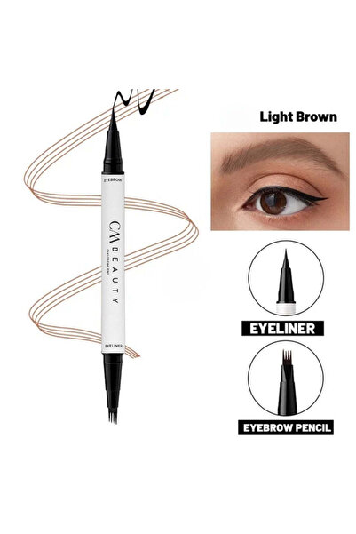CMBeauty Stilou pentru sprâncene 2-în-1 – 4 vârfuri + Eyeliner negru rezisten...