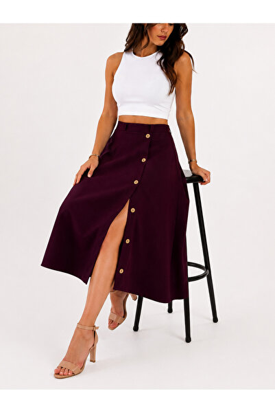 YAXİ Six-Piece Purple Woven Skirt with Button Detail