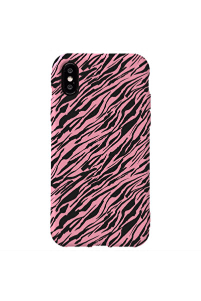 Other Apple iPhone Xs Black zebra Pink Colored Silicone TPU Θήκη