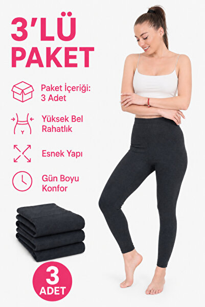 don-x | Kadın Kışlık 3'lü Set Yumuşak Pamuklu ANTRASİT ( 3 ADET )