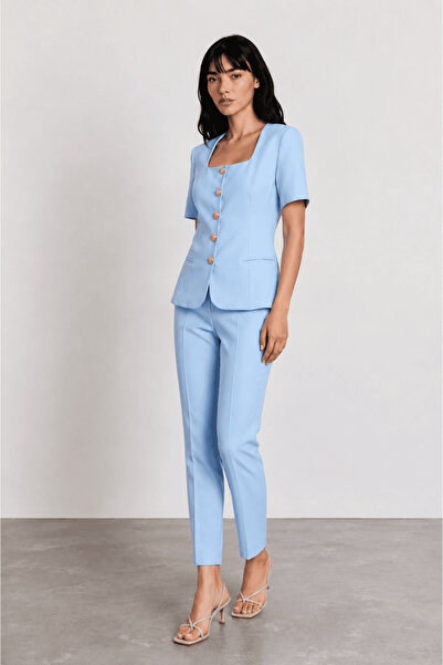 Swass Ayla Short Sleeve Jacket & Skinny Leg Pants Set Ice Blue