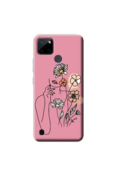 Other Realme C25Y Lady with Flowers Pink Colored Silicone TPU Θήκη