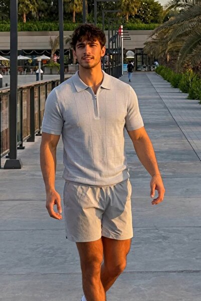 Maccali Tricou cu guler polo gri, cu model, pentru bărbați