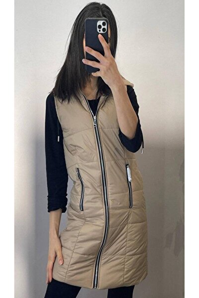 FashionApp Vestă matlasată bej de damă