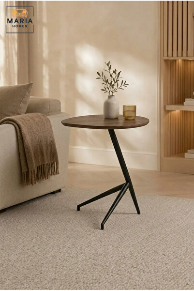 MARIA HOMES Modern Accent Side Table with Wooden Top & Geometric Base, Contem...