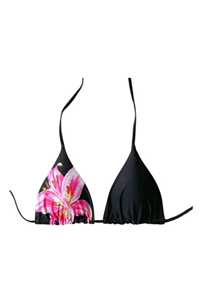 OEM Sutien dama, de baie, negru, cu flori, cu burete, M