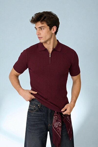 Maccali Tricou pentru bărbați, cu fermoar, casual, cu guler polo, din tricot,...