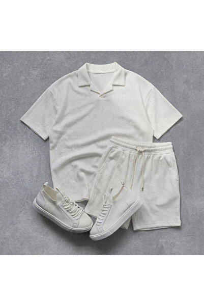 viperkombin Men's T-Shirt and Shorts Set Wrinkled Textured Fabric Summer 2-Pi...