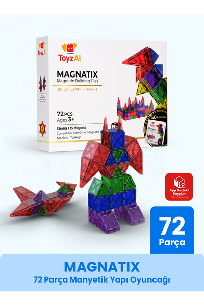 Toyzal Magnatix 72 Parça Manyetik Yapı Blokları Çocuklar İçin 3 Boyutlu Eğiti...