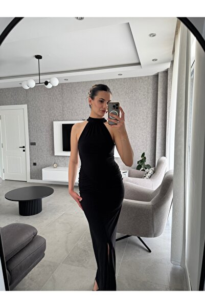 Butik Halter Yaka Maxi Elbise