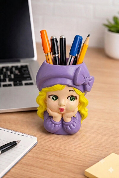 ps_studio.handmade حامل أقلام مزخرف مصنوع يدويًا من مسحوق الحجر على شكل فتاة ...
