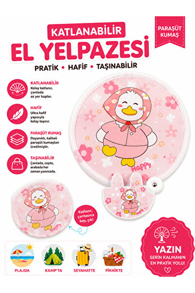 FESTİLO Katlanabilir Kore El Yelpazesi Paraşüt Kumaş Taşınabilir Mini Cep Yel...