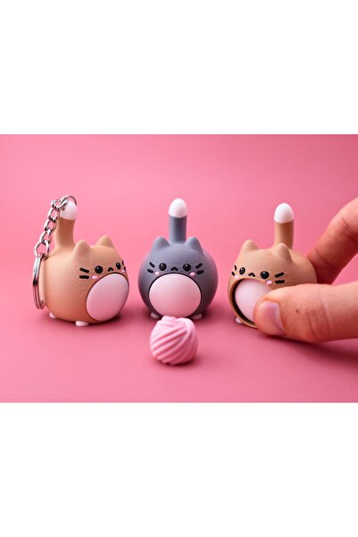 Helis Craft Sevimli Tombul Kedi Clicker Anahtarlık - Klavye Switchli Stres Az...