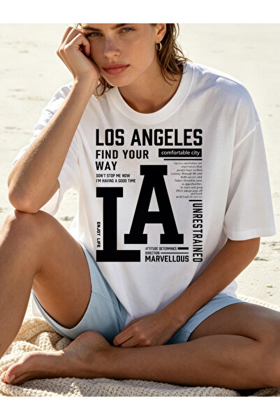 Fleck Womens T Shirts Los Angeles City Print Casual Streetwear Graphic Tee Su...