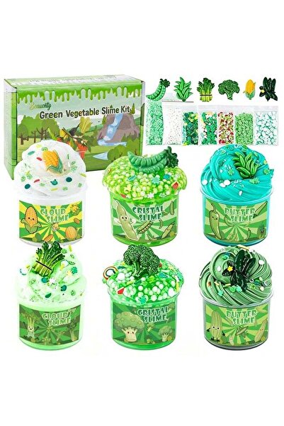 Beauenty 6 Packs Gradient Green Slime Kit - Cloud Butter Clear Slime, Crunchy...