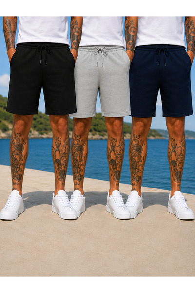 yx yustex sport 3-Piece Shorts (Black-Grey-Navy Blue) Basic Summer Shorts Set...