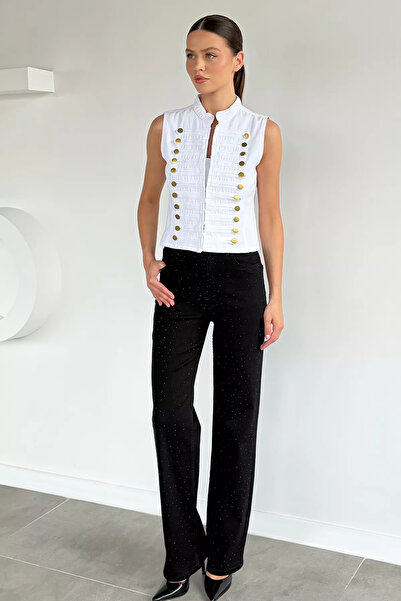 Aryena Black Women's Stoned Palazzo Jean Denim Trousers