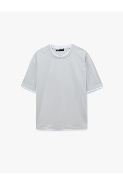 Koton Cotton Short Sleeve Fabric Detailed Crew Neck Oversize T-Shirt
