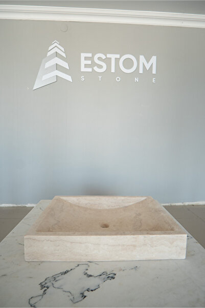 Estom Stone TRAVERTEN LAVABO, DİKDÖRTGEN EĞİK GİDER