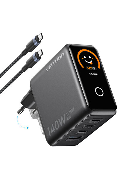Vention Dash Pro 140W GaN 5.0 Akıllı Ekranlı Emojili Hızlı Şarj Aleti - 4 Por...
