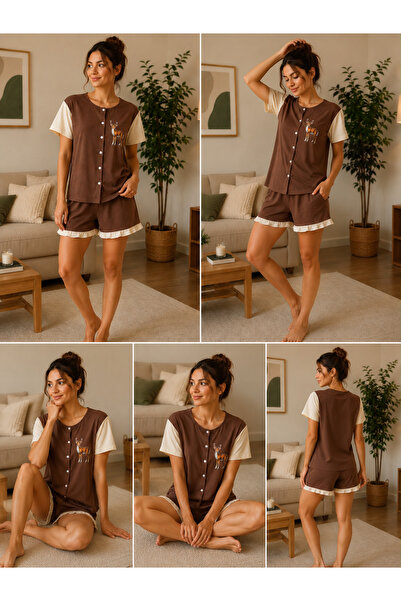 BALİS PİJAMA Women's Young Ruffle Detailed Buttoned Shorts Pajama Set Cute Em...