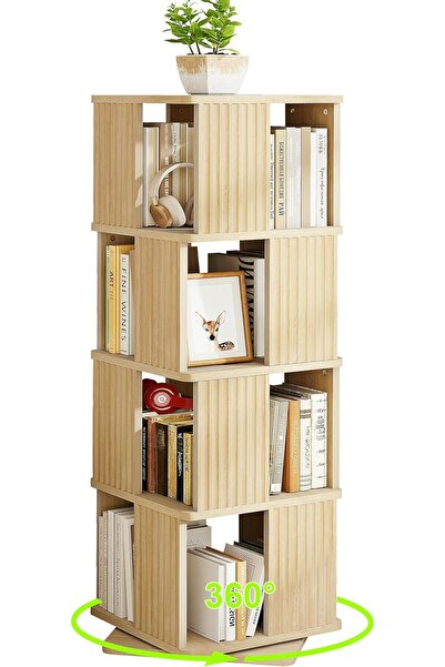 YOSHOOT Въртяща се етажерка за книги на 4 нива, висока 129.3 см, 360 градуса ...