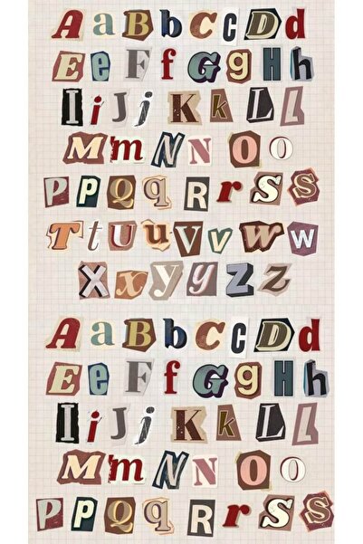 retro Gazete Kupürü Alfabe Tasarımlı Büyük Boy Sticker Sayfası (33x48 cm)