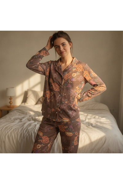 BONBON Women's Clothing Front Button Printed Pajama Set Bb2671