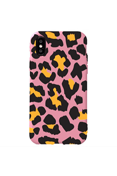 Other Apple iPhone Xs Yellow leopard Pink Colored Silicone TPU Θήκη