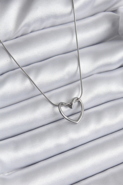 ARMÜZ 316L Steel Silver Color Heart Model Women's Necklace