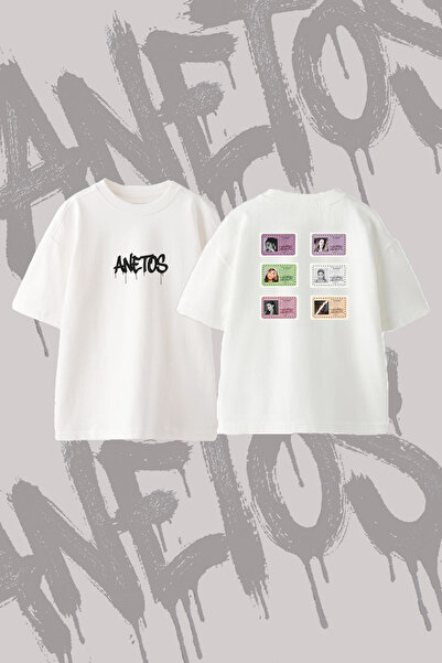 Anetos Ariana Grande_8 Design Printed Oversize Crew Neck T-Shirt White