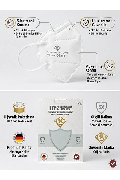 Bullut RR FFP2 NR CE BELGELİ 5 KATMANLI KORUYUCU MASKE 10 PAKET 100 ADET
